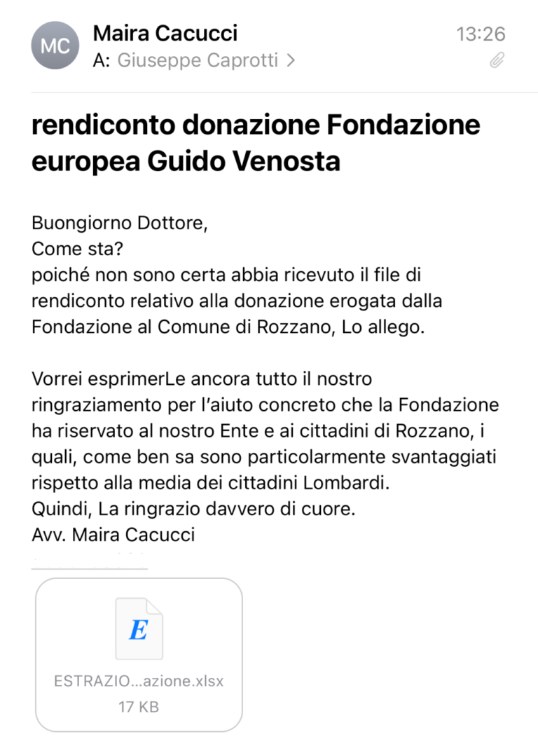 Fondazione europea Guido Venosta rendicontazione Rozzano