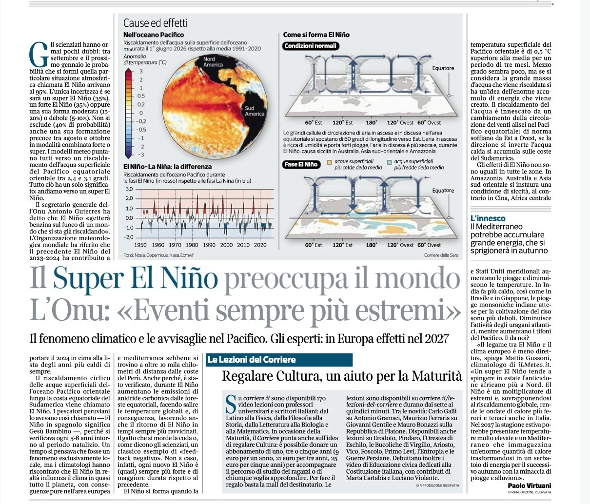 El Nino Corriere della Sera 4 giugno 2026